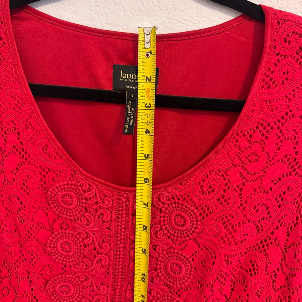 Laundry by Shelli Segal 3/4 Sleeve Red Crochet Dress. Size 4. - Picture 12 of 14